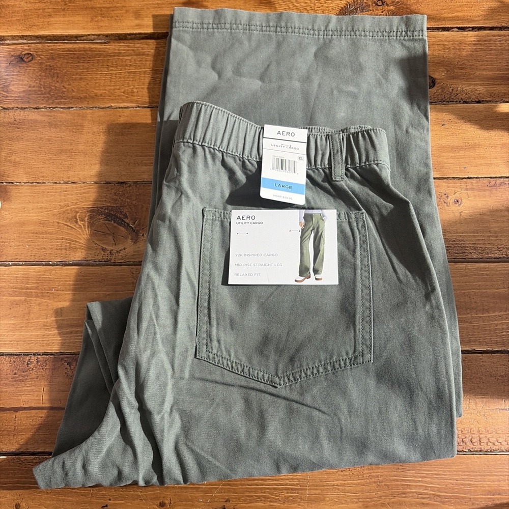 Aeropostale Utility Cargo Pants Womens Large Green Y2K Inspired Straight Leg NEW